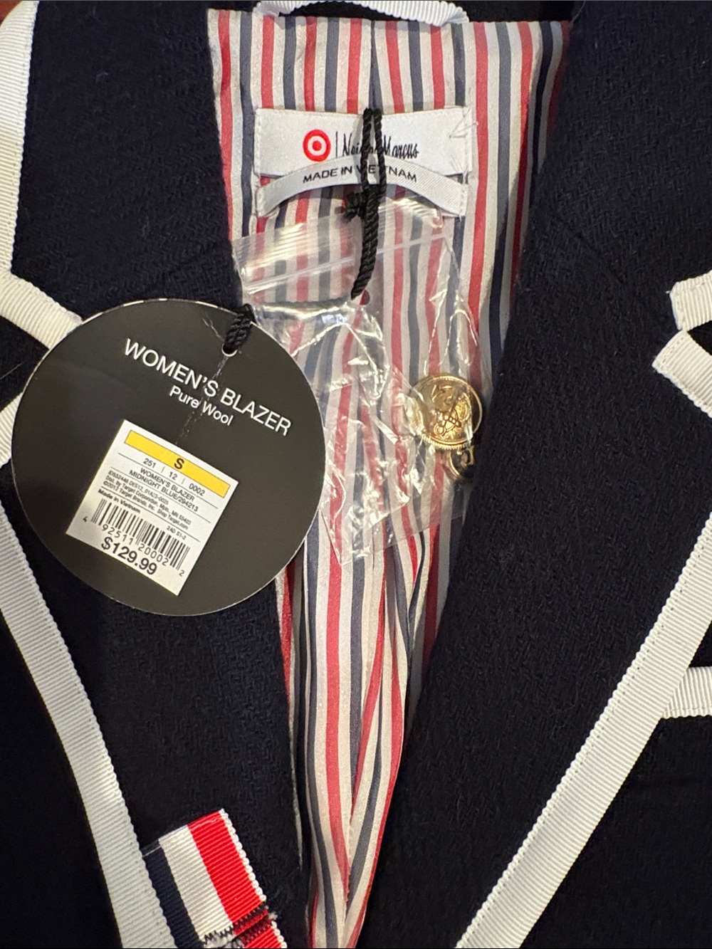 NWT Thom Browne For Neiman Marcus & Target Navy Blazer with White Trim - Picture 2 of 7